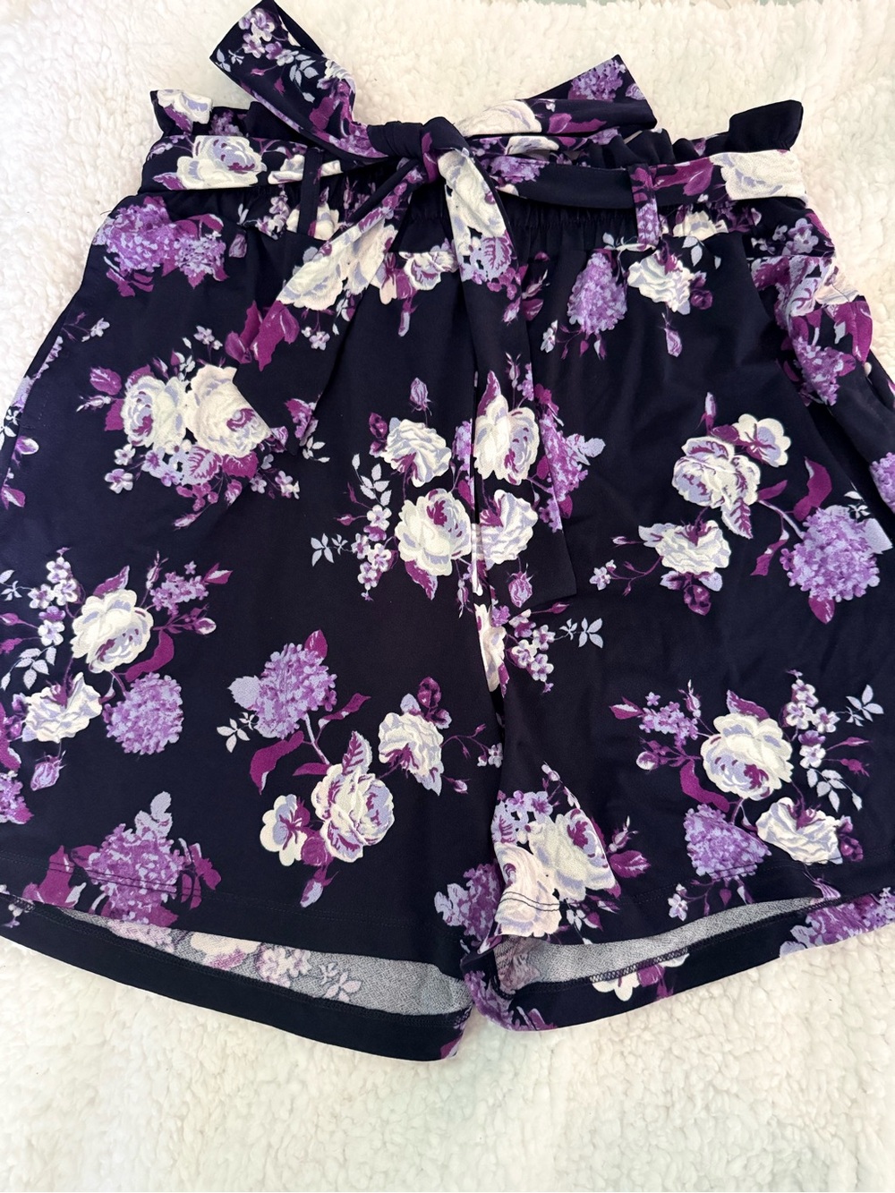 LuLaRoe Floral Tie-Waist Shorts - Navy, Purple, White